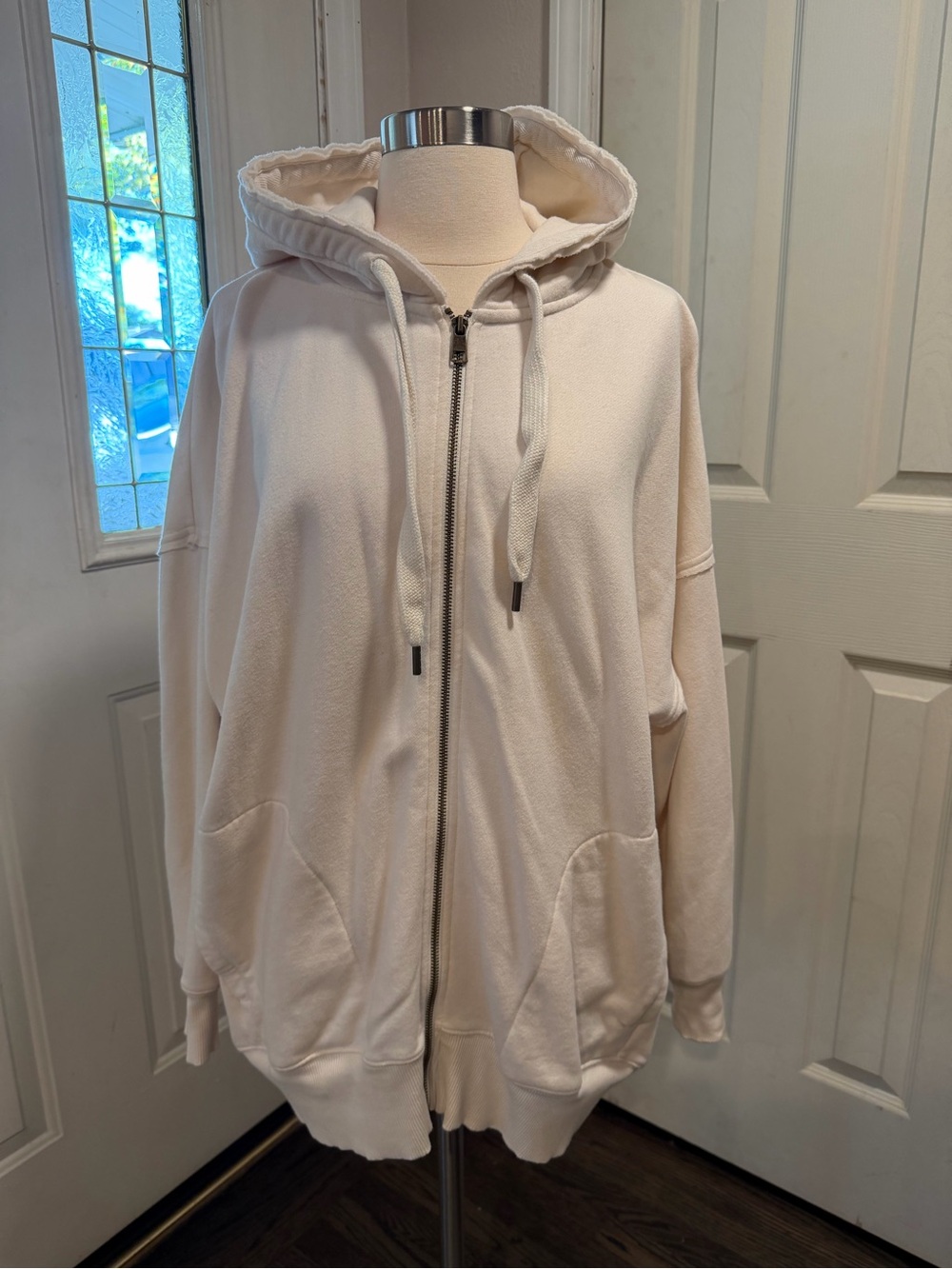 American Eagle Outfitters Cream Full-Zip Hooded Jacket